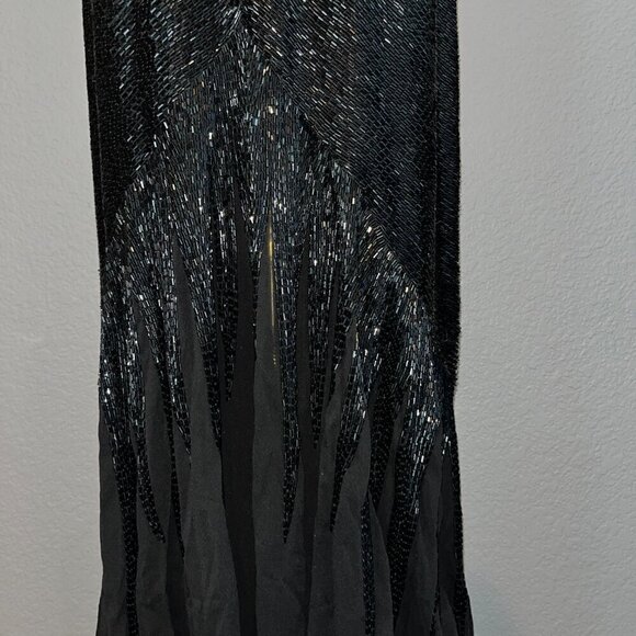 BLACK TIE OLEG CASSINI Black Full Beaded Sleeveless Formal Red Carpet Gown - 10 - Picture 6 of 16